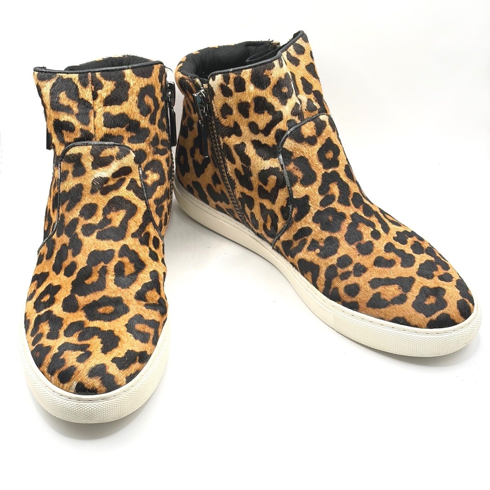 Kenneth Cole Kiera Leopard Print Calf Hair High Top Zip Sneakers Women's 7.5M